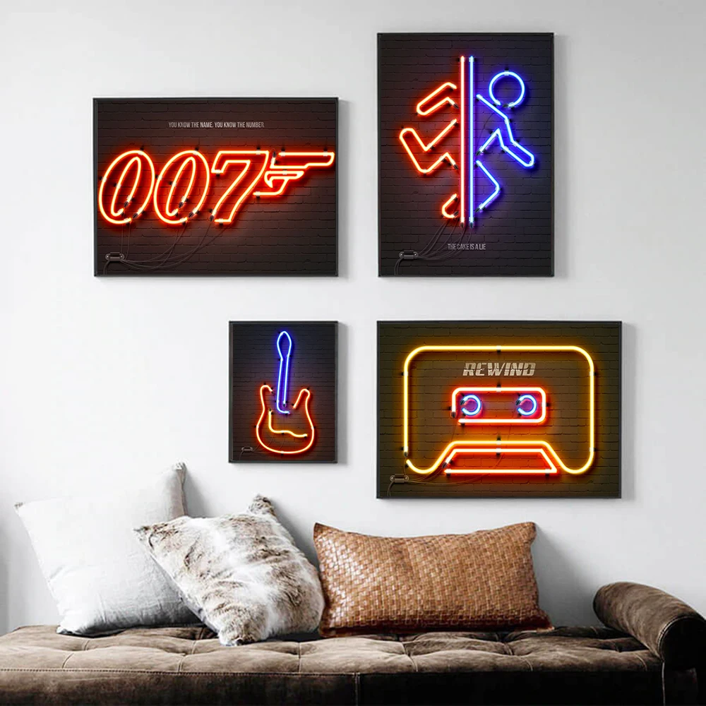

Neon Light Effect Gamer Poster Audio Guitar Art Canvas Painting Print Basketball Wall Picture Bar Living Room Home Decoration