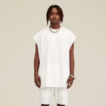 2025 Primavera/Estate Alla Moda 100% Cotone Senza Maniche Tee Uomo Ins Street Sport Canotta per Gli Uomini di Colore Solido di Grandi Dimensioni Donne Magliette