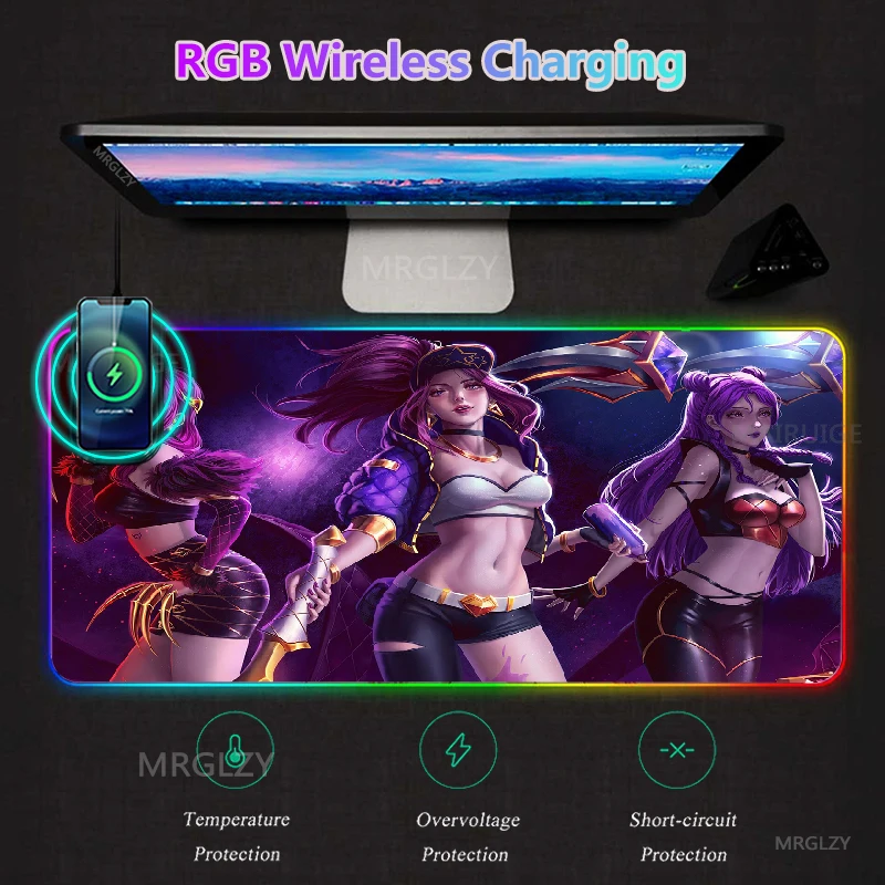 

LOL Kaisa RGB LED Mouse Pad with Wireless Charge Mouse Pad 40*80CM KDA Typec Interface Rugs Carpets Gaming Accessories Desk Mats
