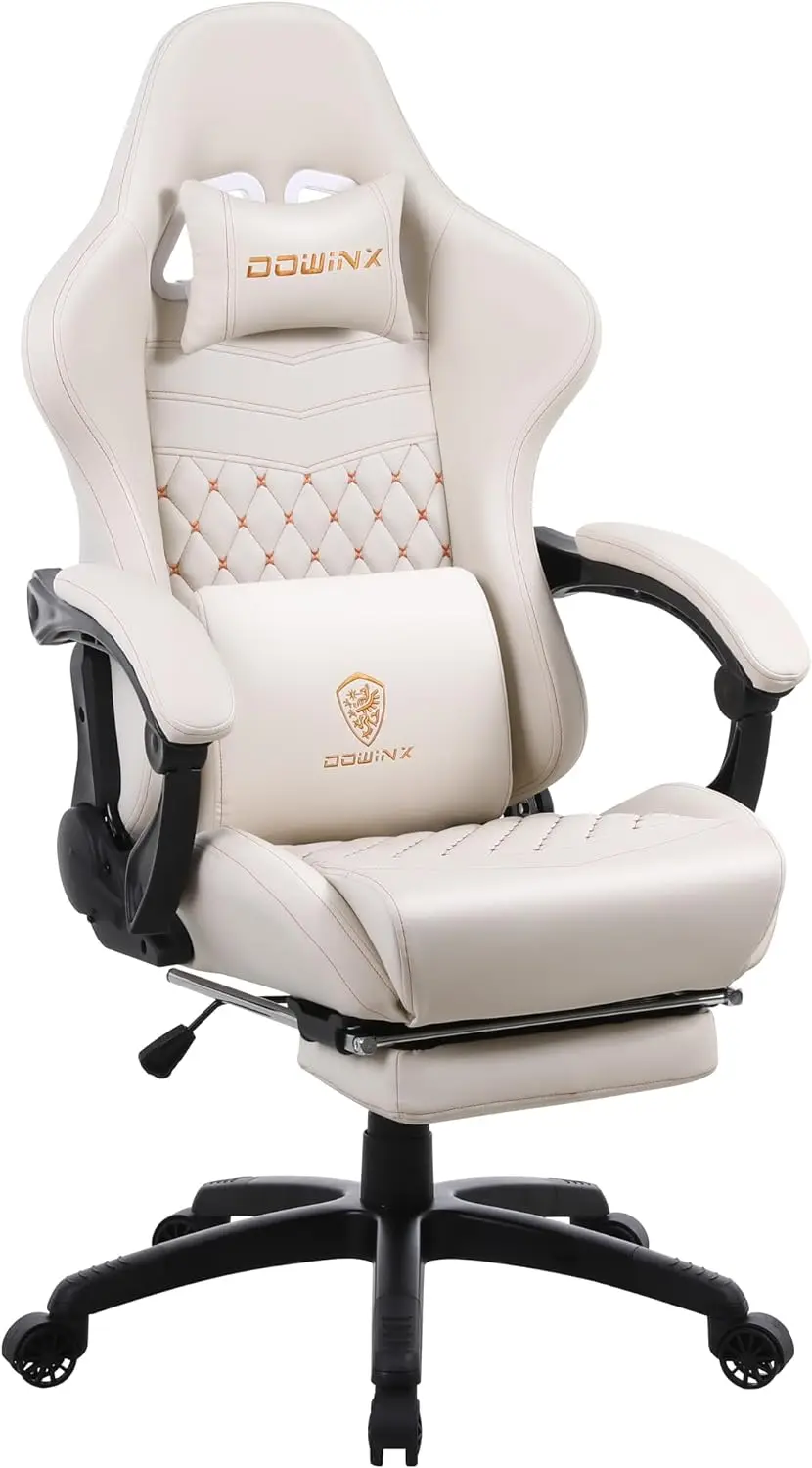 Dowinx Gaming Chair with Massage Lumbar Support, Vintage Style Office Computer Chair PU Leather E-Sports Gamer Chairs with front engine mtg insulator for ssangyong actyon sports kyron rexton engine support 2072009a00 20720 09a00