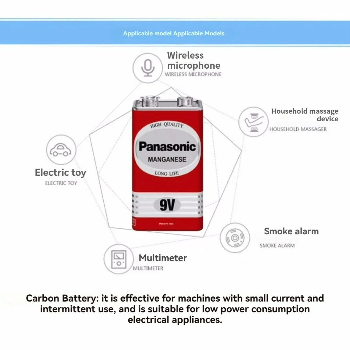 Power Tool Battery Panasonic 9V 6F22 Alkaline for Alarm Wireless Microphone Mercury Free