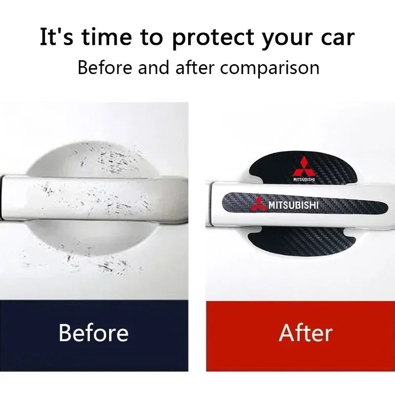 Mitsubishi ASX Galant Mirage L200 EVO Triton Pajero Outlander 용 8pcs 탄소 섬유 자동차 도어 핸들 그릇 보호 스티커