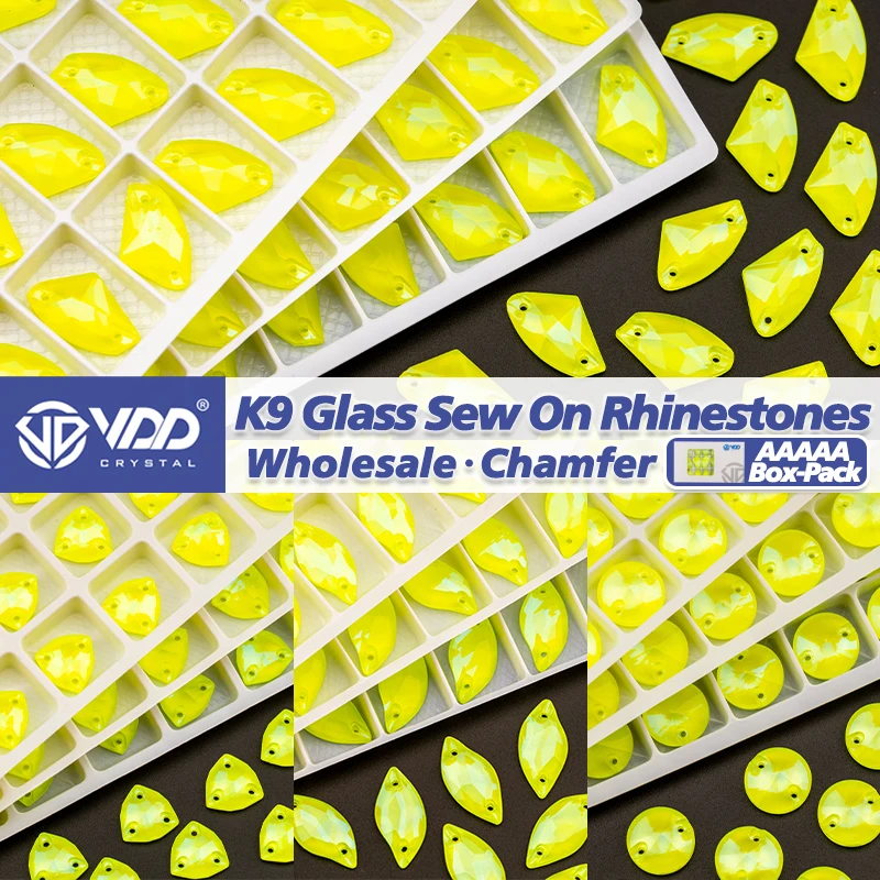 

VDD Wholesale Neon Lemon Top Quality K9 Glass Sew On Rhinestone Sewing Crystal Flatback Stones Box-packed DIY Clothes Decoration