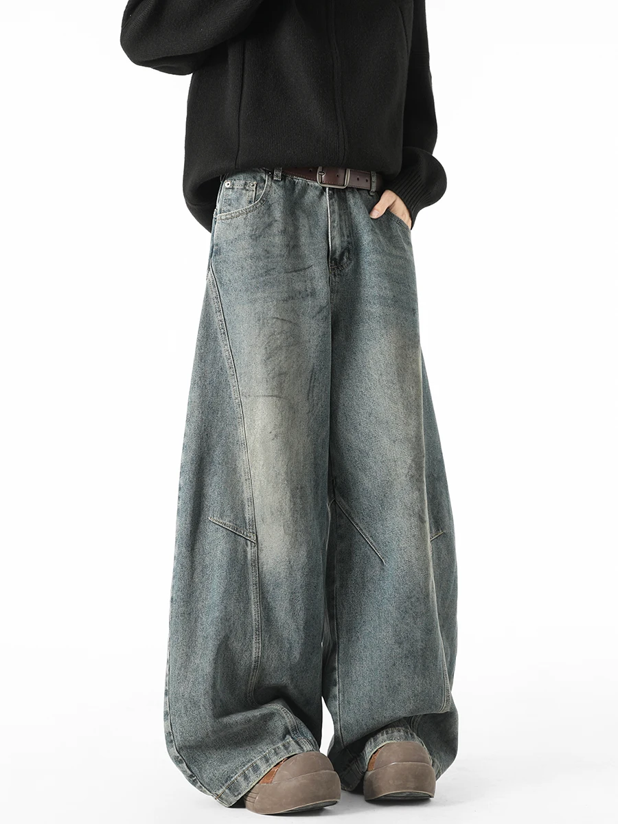 Loose Men's Hiphop Design Wide Leg Jeans Knife  Waed Casual Straight Leg Jeans Teenagers Autumn Faion Trend