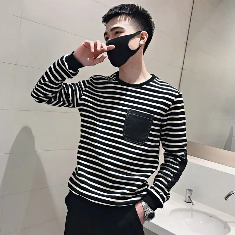 

Fashion Printed Spliced Pockets Striped T-Shirt Men's Clothing 2023 Spring New Casual Pullovers Loose All-match Tee Shirt