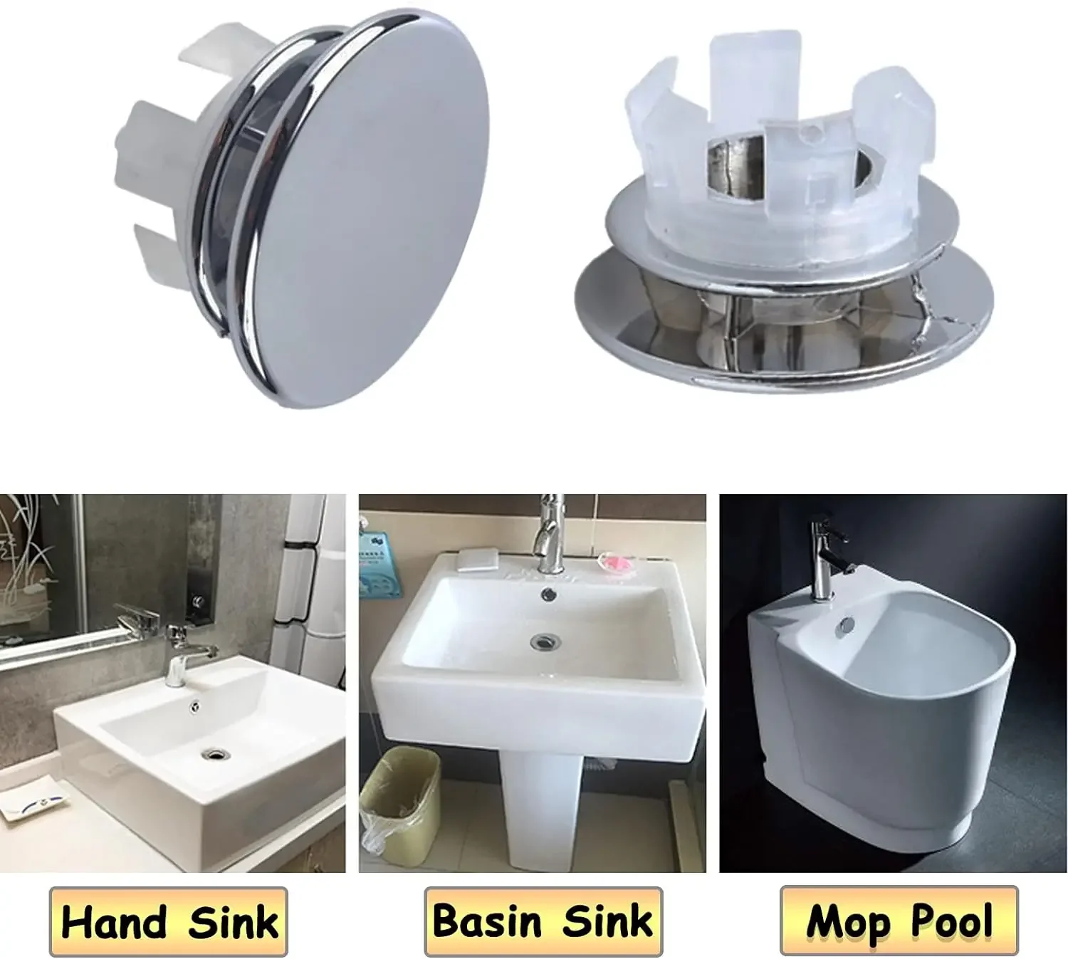 4pcs Sink Overflow Ring Bathroom Basin Trim Bath Sink Hole Round Overflow Drain Cap Cover Insert in Hole Spares for Kitchen