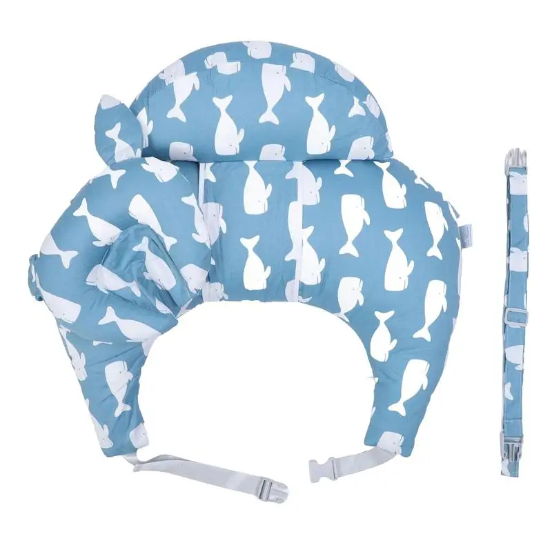 C-Shaped Toddler Cushion Pillow Cotton Pregnant Women Feeding Pillow With Adjustable Strap Blue Whale Pattern Kids Waist Support