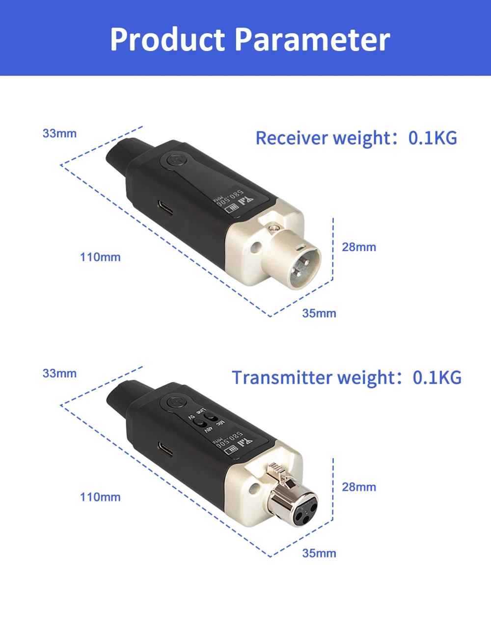 Wireless Microphone System XLR Mic Converter Transmitter and Receiver UHF Automa