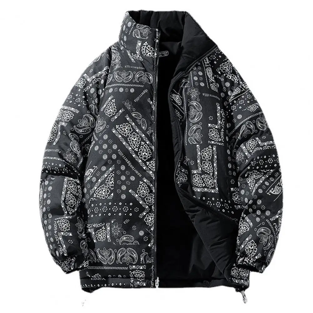 

Winter Women Coat Padded Stuffed Long Sleeve Stand Collar Neck Protection Windproof Warm Pockets Loose Couple Down Coat