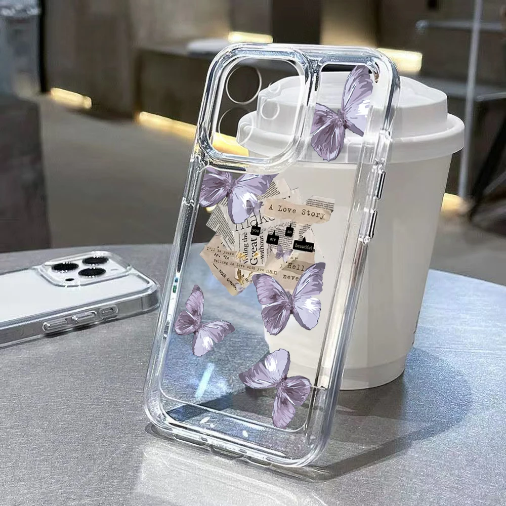 Funda transparente con diseño de mariposa para iPhone 13, fundas para iPhone 11, 15, 16, 14, 12 Pro Max, XS, X, XR, 7, 8 Plus, SE 2022, 2020, funda a prueba de golpes