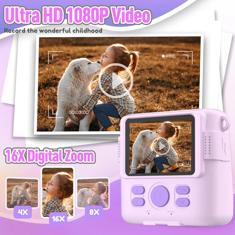 Kids' Instant Print Camera with HD Video and 32GB SD Card - Portable Toy