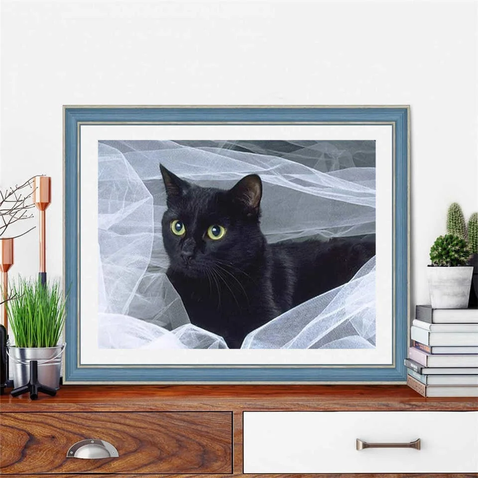 AZQSD Diamond Painting Kit Black Cat Animal Diamond Embroidery Mosaic Handmade Picture Of Rhinestones Gift Home Decor 5d Diy