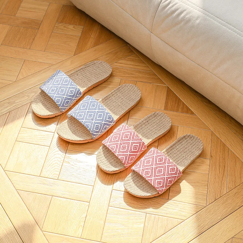 Unisex New Women Indoor Floor Flat Shoes Spring Autumn Couple Linen Flip Flops Home Slippers Female Slipper Comfortable Slides — view 4