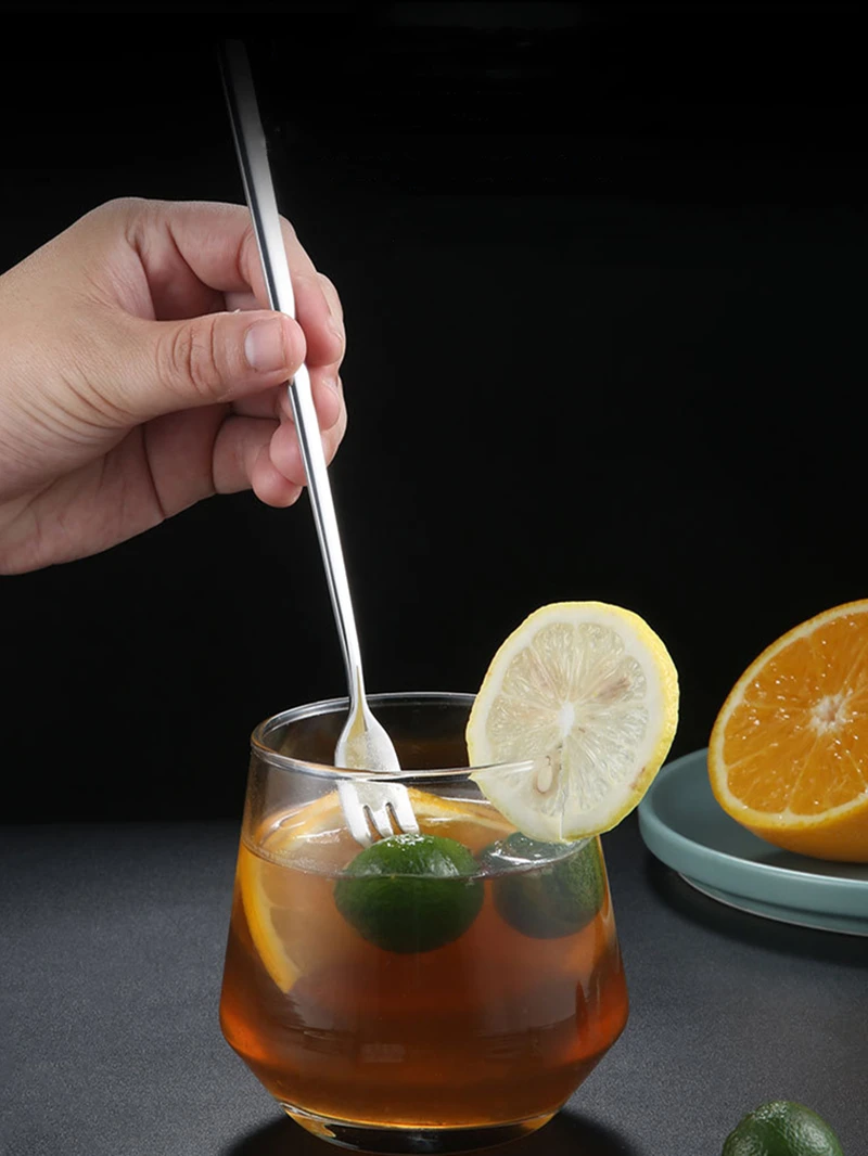 Description Picture 3 of item304 Stainless Steel Tea Spoon Long Handle Cocktail Coffee Ice Cream Stirring Scoop Dessert Fork Kitchen Tableware Bar Tools