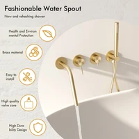 ชุดฝักบัวอาบน้ำแบบฝังผนังพร้อมฝักบัวมือถือแบบพกพา หัวฉีดยาวติดผนัง วาล์วควบคุมแบบติดผนัง 2 หัวจับ ทำจากทองเหลือง 5