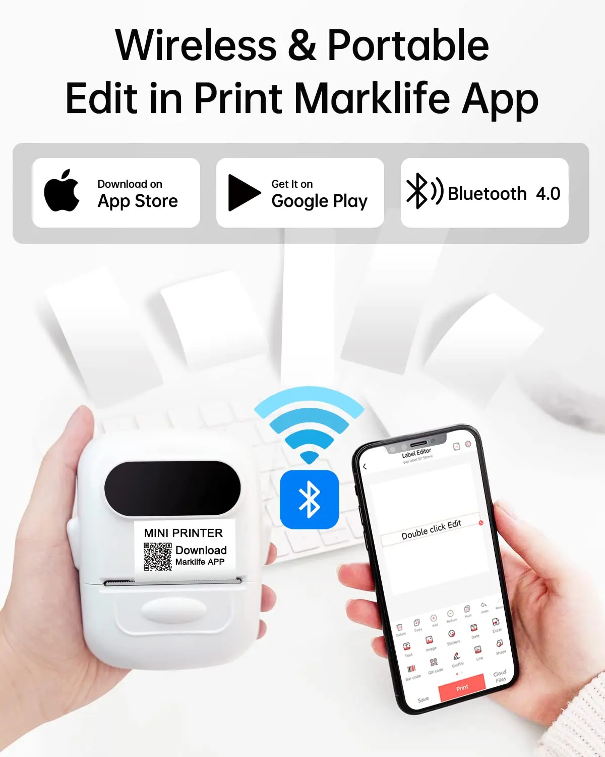 MARKLIFE Etiqueteuse Imprimante Etiquette Code Barre Mini Machine à  Etiquettes Autocollantes Label Maker Bluetooth Thermique P50 Compatible  avec Les Smartphone et PC pour Maison Petites Entreprises