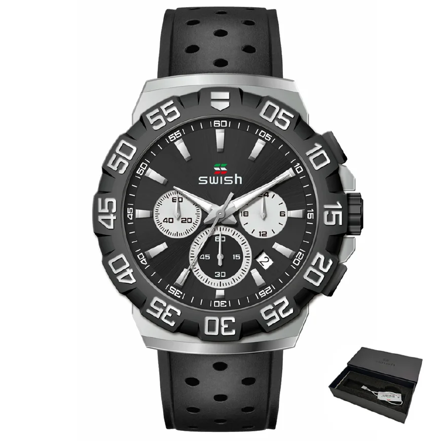 

Heuer Military Sport Watch for Men Black Blue Orange Chronograph Fashion Gift Clock Calendar Date Rubber Band Reloj Mujer