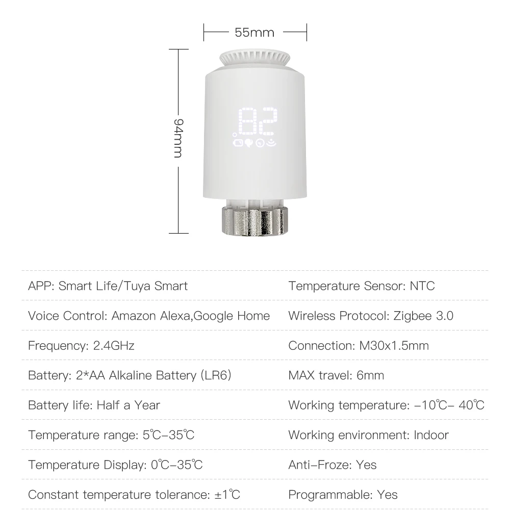 AVATTO-Termostato Radiador Atuador Radiador, Inteligente TRV, Controlador