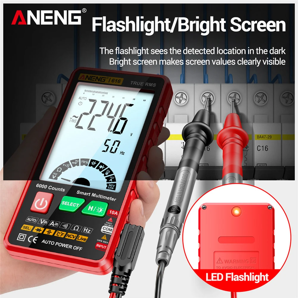 Portable Capacitance Meter Automatic Shutdown 6000 Counts Capacitor Tester LCD Backlight Display Auto Range for Ohm Diode NVC Hz capacitance meter