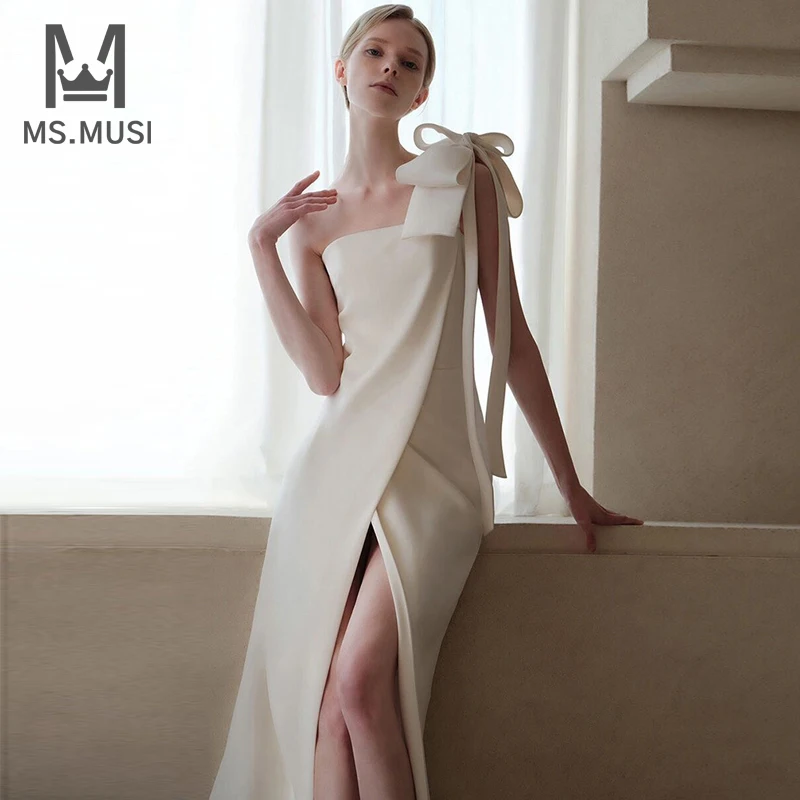 

MSMUSI 2023 New Fashion Designer Women Sexy Strap Off The Shoulder Sleeveless Backless Bodycon Party Club Event Slit Midi Dress