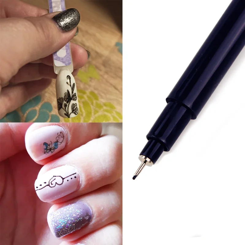 Black Nail Art Graffiti Pen Fine Liner Dot Detailing Design for UV