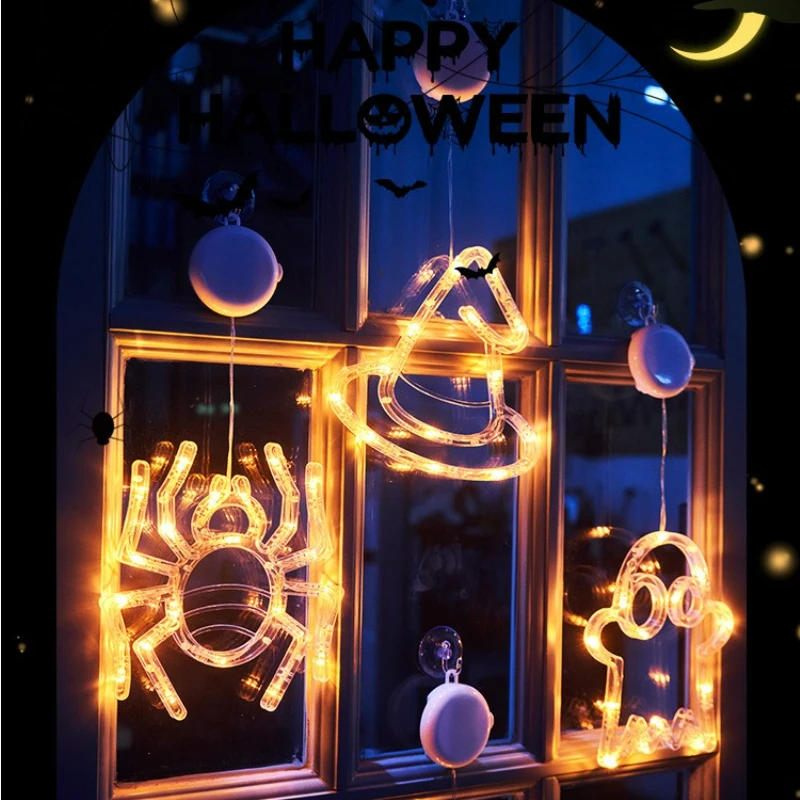 2023 Halloween Window Lights - Suction Cup LED Pumpkin Lamp, Spider, Bat, Ghost, Eye Cap, Spider Web - Spooky Atmosphere Decoration Lamp - Image 3