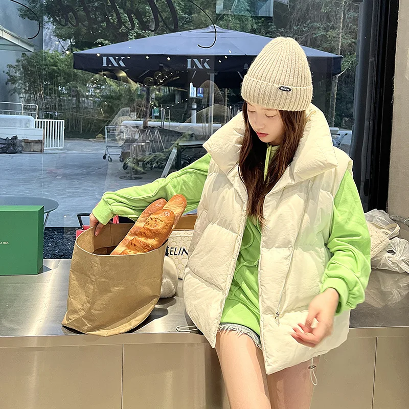 

Осенне-зимний однотонный Свободный жилет, Женский пуховой теплый короткий жакет без рукавов, ветрозащитный Теплый жилет, 2024N132