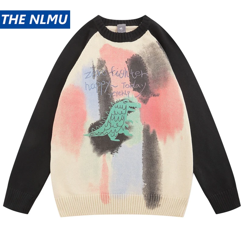 

2023 Men Sweater Retro Graffiti Printed Couple Knitted Sweaters Casual Loose Pullover Hip Hop Streetwear Y2K Knitwear Unisex