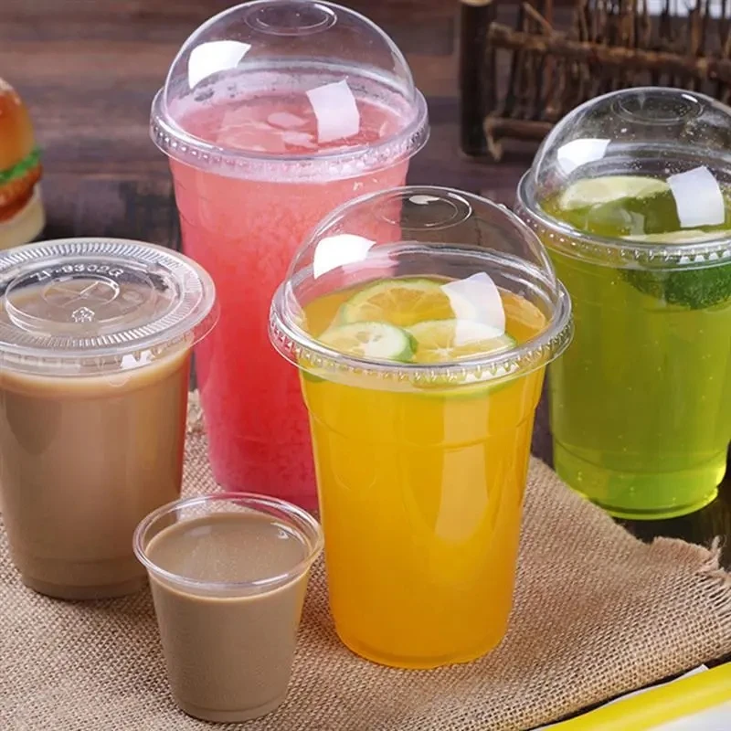 40/50pcs 400/500ml Disposable Transparent Plastic Cups Milk Tea Juice Cold Drink Smoothie Beverage Cups With Lids For Takeaway
