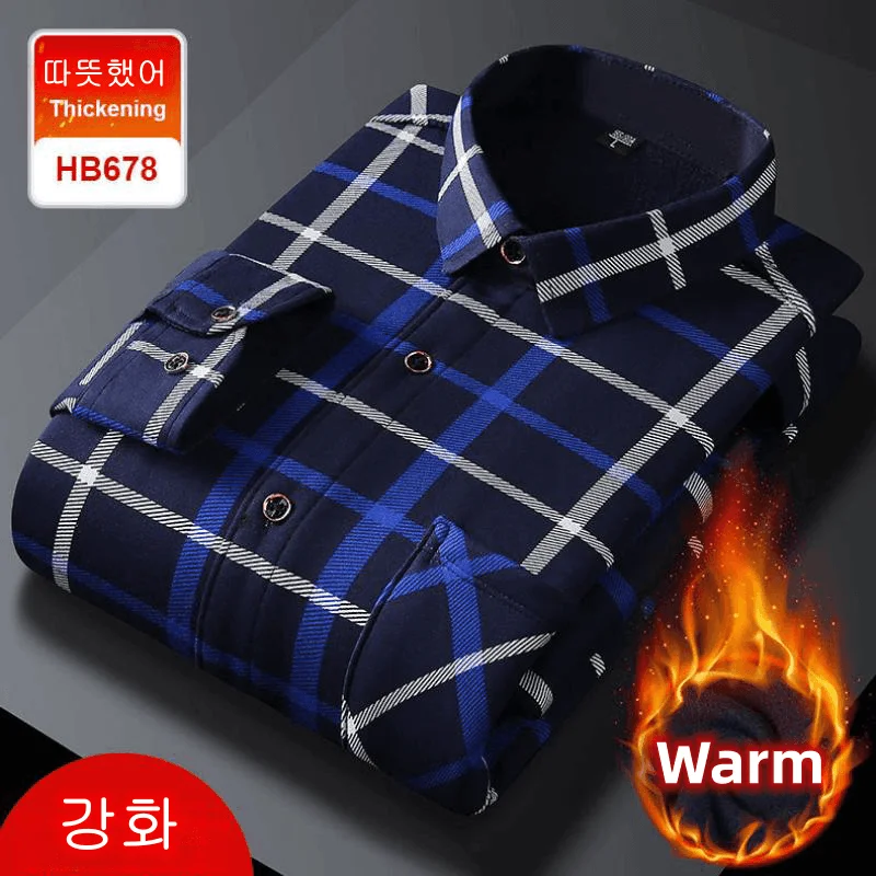 New Autumn Winter Men's Thick Warm Fashion Casual Long Sleeve Plaid Shirt Men's Casual High Quality Soft Large Size Top Shirt