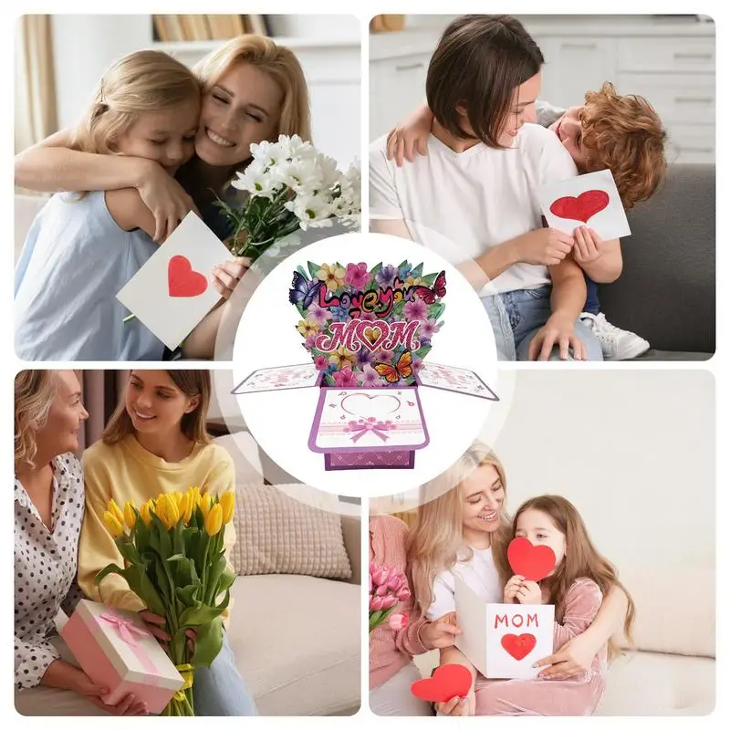 3D Pop Up Flowers Mother's Day Card Birthday Anniversary Wedding Greeting Card Heartwarming Note Tag for Festival Holiday