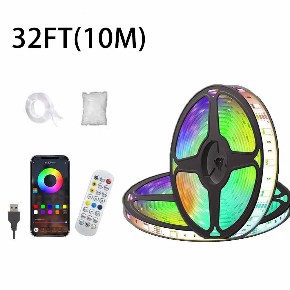 תאורת לילה דקורטיבית לחדר משחקים עם שליטה קולית בלוטות' ושלט USB מתכוונן באורך 32 רגל