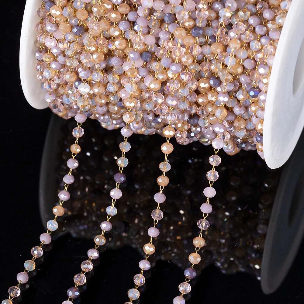 1 Meter Gold Edelstahl bunte 3mm Glasperlen Kristall ketten für DIY Schmuck Herstellung Halskette Armbänder Ergebnisse Masse – Detail 5