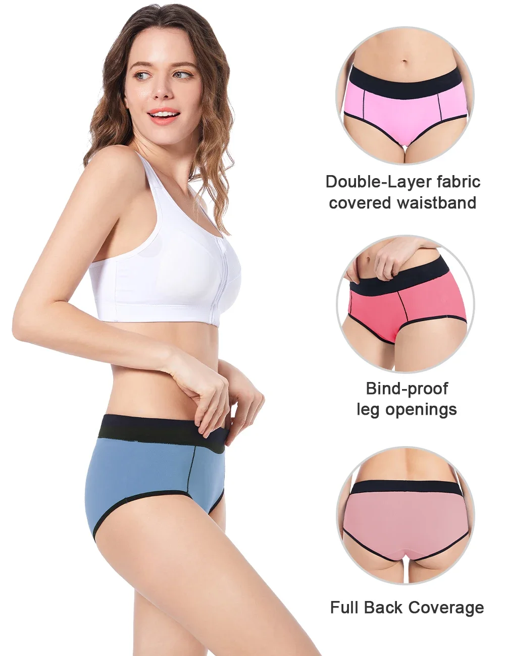 POKARLA Women's Cotton Briefs Ladies Mid-High Waisted Full Coverage Healthy Panties Girls Soft Cool Colorful Underwear Plus Size