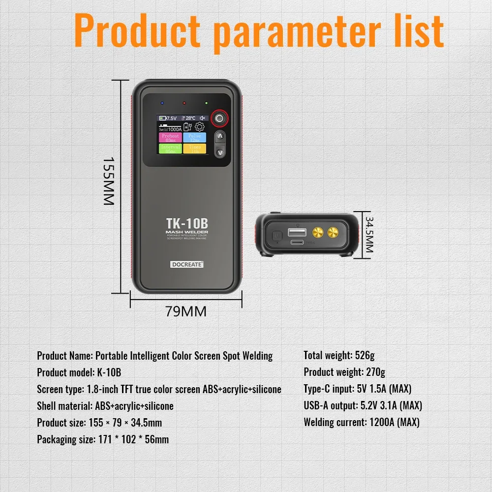 컬러 LCD 휴대용 배터리 용접기가 있는 새로운 전문가용 듀얼 펄스 스폿 용접기, USB 충전, 내구성 있는 조절 가능한 구리 펜 팁