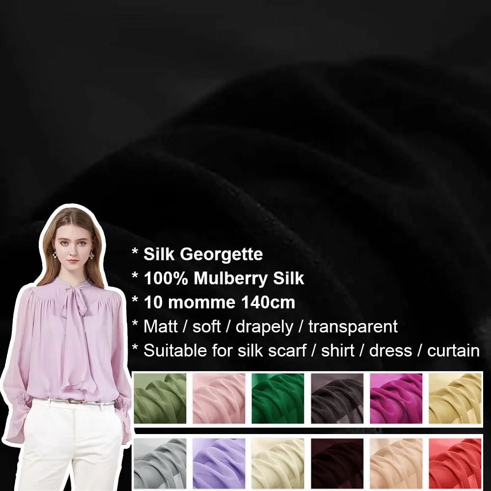 CISULI 100 % Seiden-Georgette-Stoff, reine Seide, 10 Momme, 140 cm Breite, Damen-Hochzeits-/Abendkleid-Seidengaze-Material