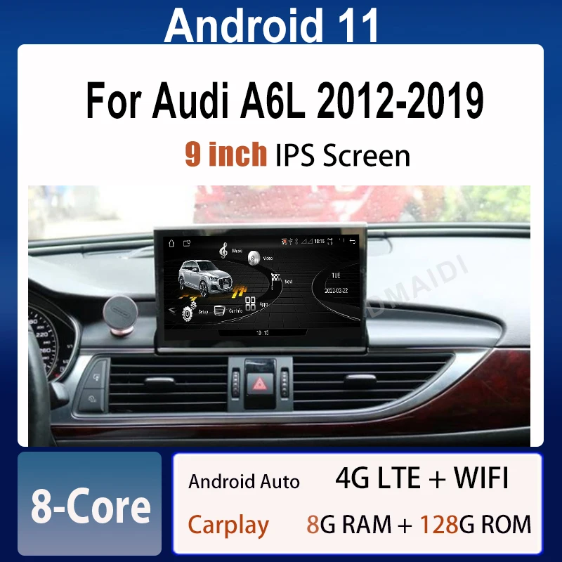 

9 inch Android 11 8+128G Car Multimedia Player GPS Navigation for Audi A6 A6L A7 2013-2019 Stereo CarPlay