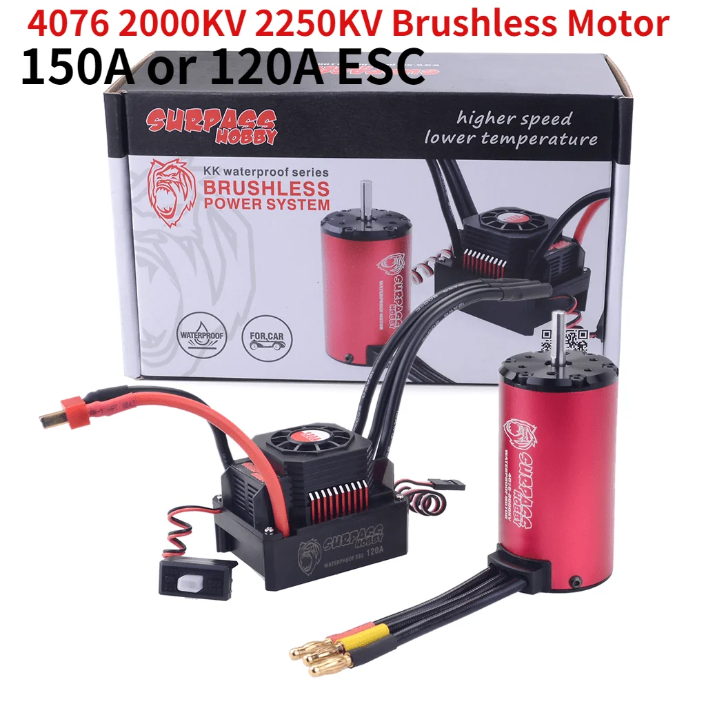 SURPASS HOBBY KK Waterproof Combo 4076 2000KV 2250KV Brushless Motor w/ 120A 180A Brushless ESC for 1/8 RC Drift Racing Car