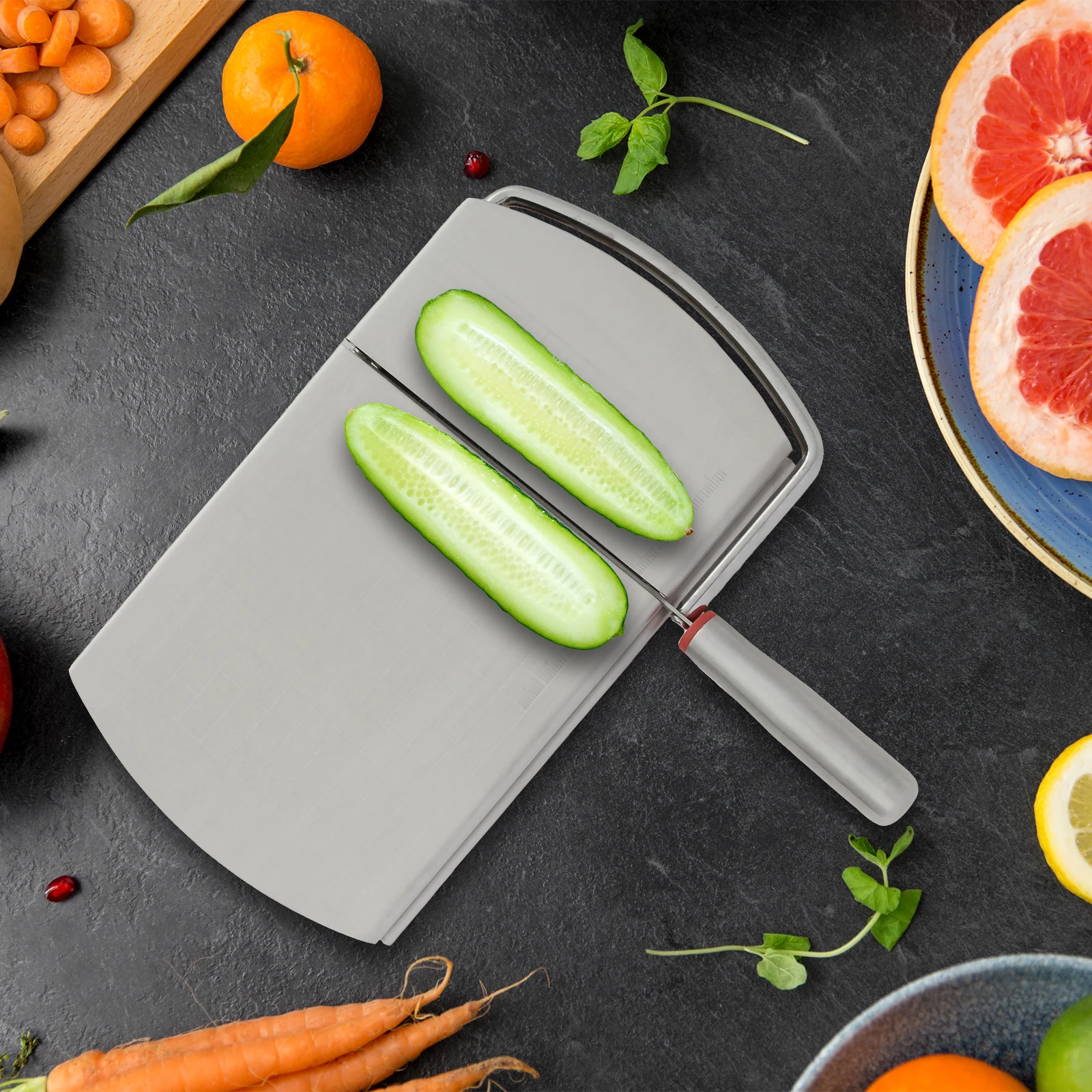 Cheese Slicer Stainless Steel Cheese Cutter Board with Sharp Blade 8.3×5×1.2 Inch Cheese Slicer Board with Grid Scale Lines