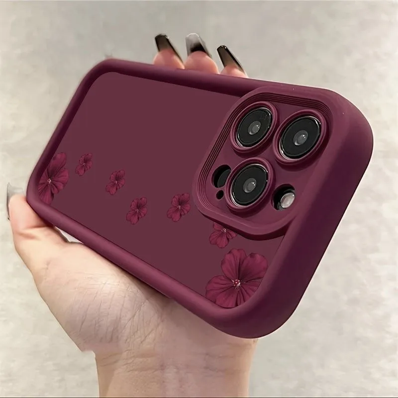 Wine Red Floral Pattern TPU Matte Phone Case