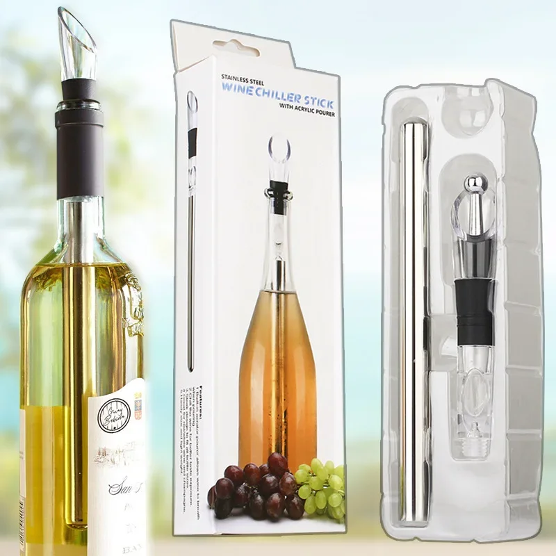Stainless Steel Ice Wine Chiller Stick with Wine Pourer Cooling Stick Cooler Beer Beverage Frozen Ice Cool Bar Accessories