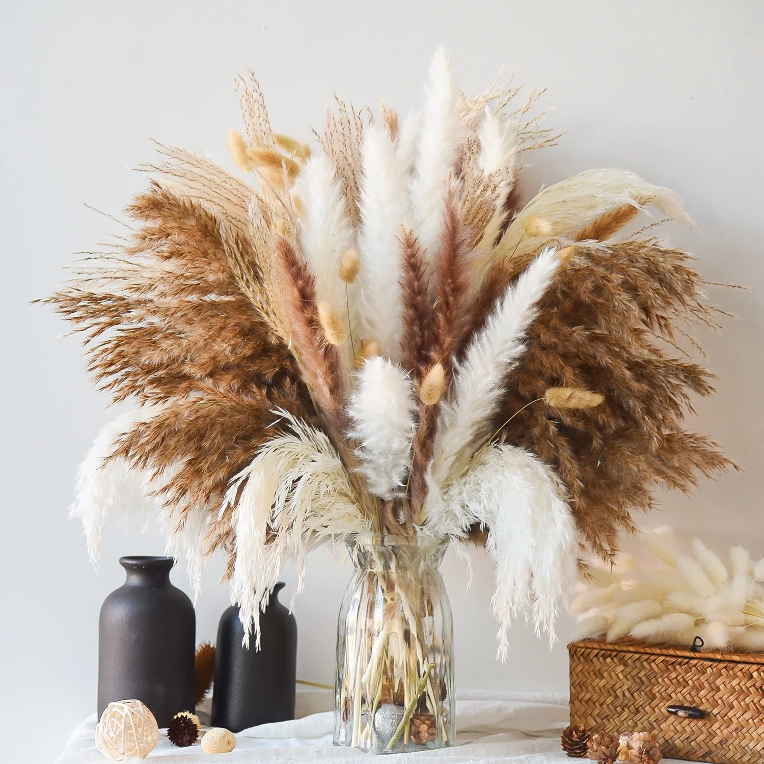 

120pcs Pampas Grass Decor Dried Flowers Bunny Rabbit Tails Grass Bouquet Home Decor Natural Artifical Plant Pampa Wedding Decor