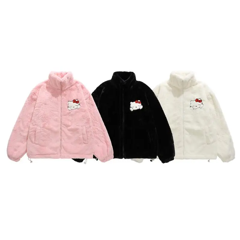 

Kawaii Sanrio Cartoon Animation My Melody Cinnamoroll Hello Kitty Loose Sweet Cute Winter Lamb Wool Plush Cotton Jacket