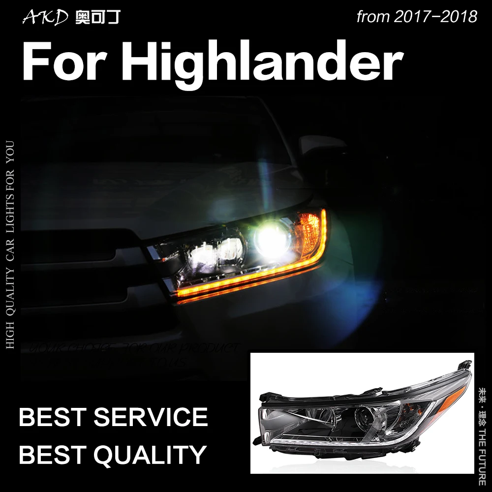 AKD Car Styling Head Lamp for Toyota Highlander Headlights 2017-2018 New Kluger LED Headlight DRL Hid Bi Xenon Auto Accessories |