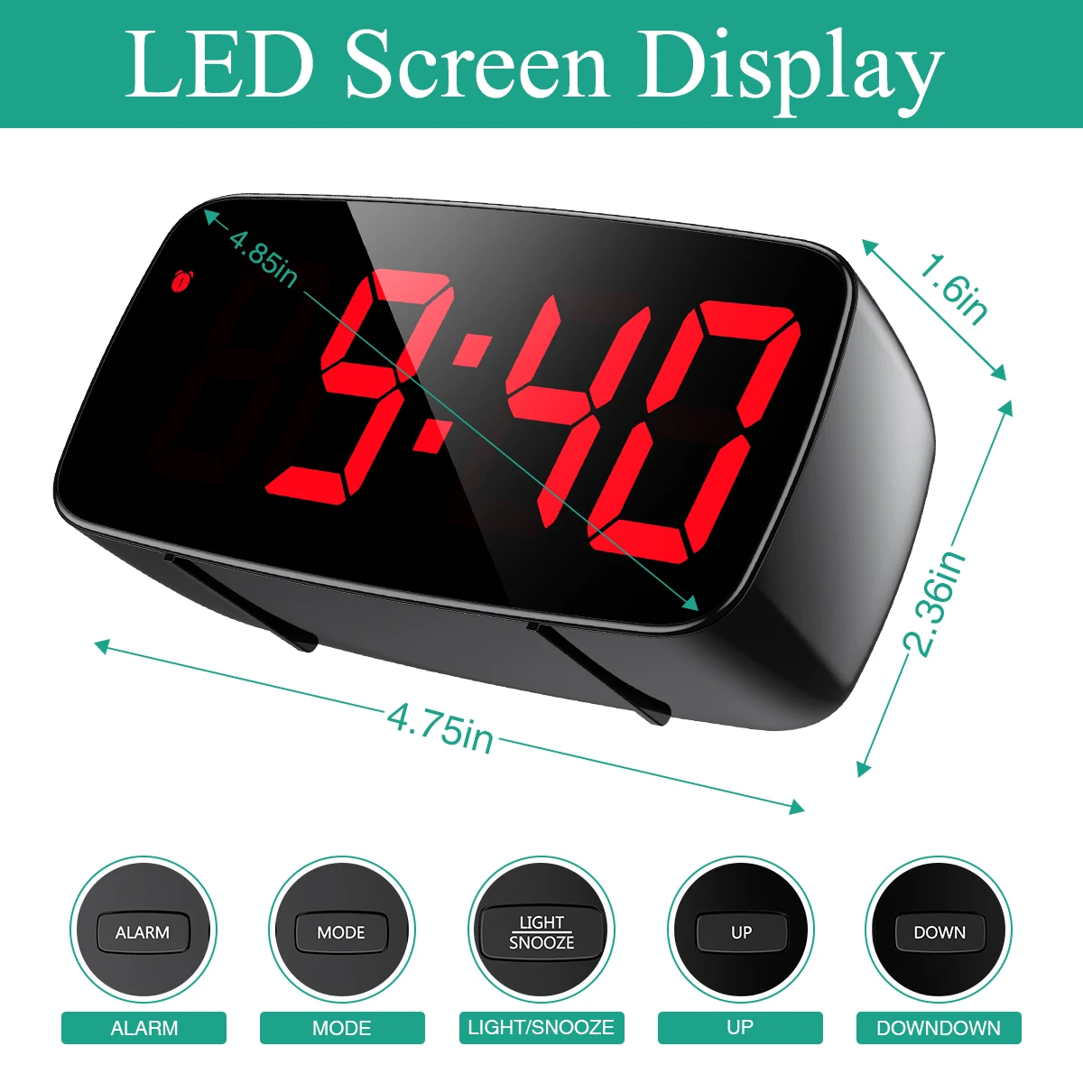 Enhanced LED Digital Alarm Clock with Voice Control and Snooze Function: Time & Temperature Display with Night Mode