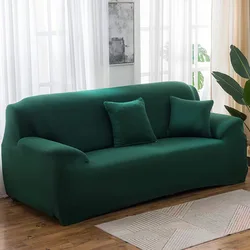 Elegant Stretch Milk Silk Sofa Cover - Solid Color Slipcover - 4-seat 235-300cm (Blackish green)