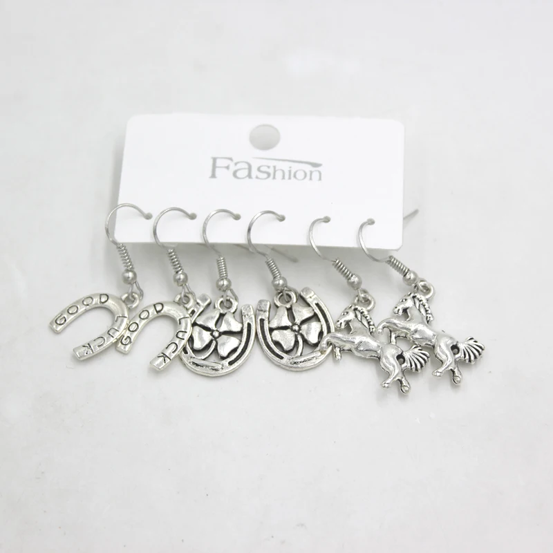 3Prs Drop Earrings Good Luck Horse Horseshoe Earrings Set For Women Friends Cowgirl Gifts Brincos Pendientes Cерьги 4