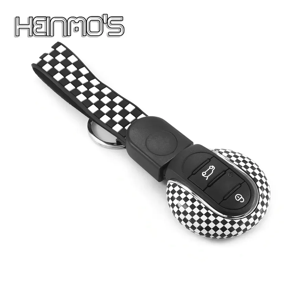 HIBEYO Smart Autosleutelhoes past voor BMW Mini Beschermhoes Sleutelhoes voor Mini Cooper One Clubman F56 F54 F55 F57 F60 Sleutelbox Koeienhuid Sleutelhanger 3 toetsen Bruin