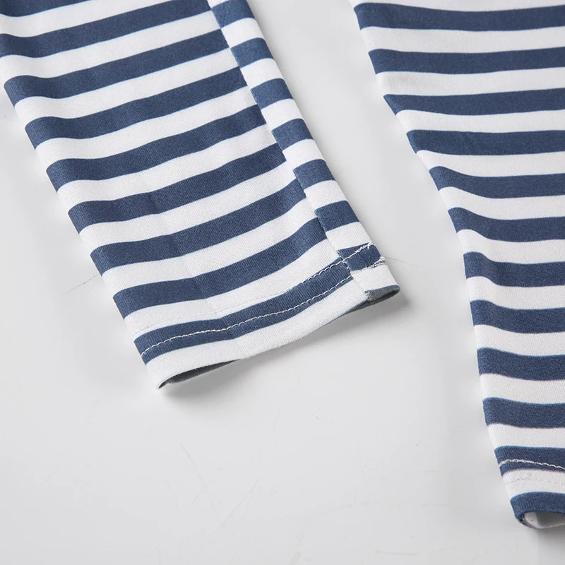 Cross V Neck Blue White Stripe Y2K Tee Skinny Basic Long Sleeve Spring Autumn T Shirt Women