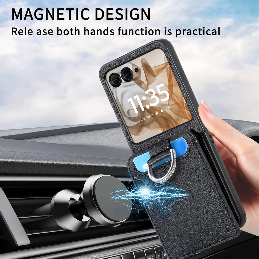 Premium PU Leather Phone Case with Finger Ring, Card Slot & Wallet Holder
